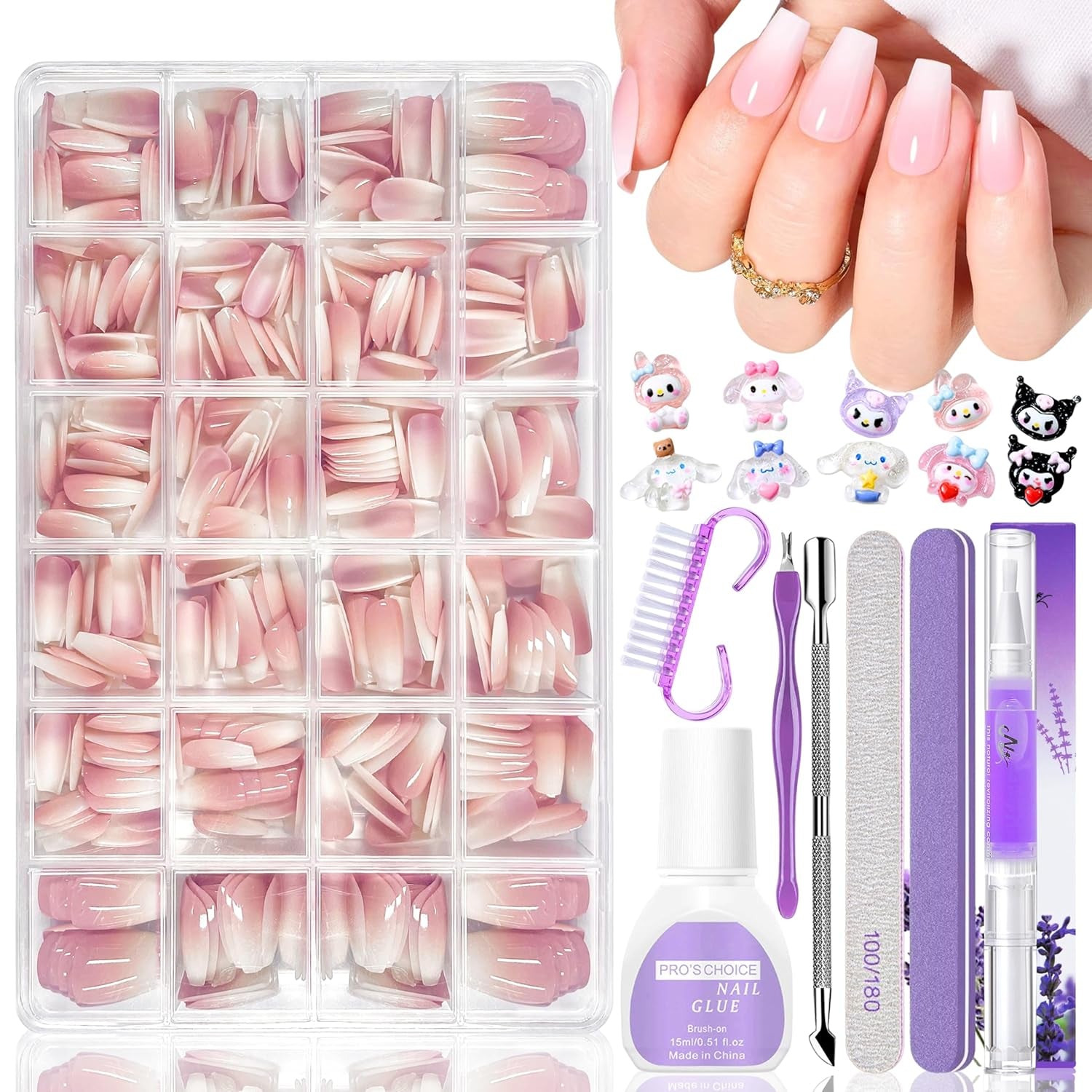 Lot de 420 faux ongles – Ballerine en gel doux, couverture complète, couleur chair, blanc dégradé, colle sur ongles artificiels, faux ongles pour nail art (Ballerine blanc nu)