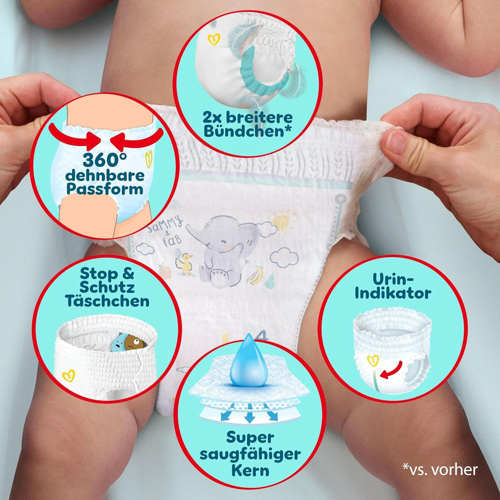 Pampers Premium Protection Pants Größe 6, 78 Windeln, 13kg-19kg, Mit 360° Fitform, 2x breiteren Bundchen als vorher für Komfort & Schutz + 10 Stück Pampers Aqua Baby-Weuchttücher enthalten