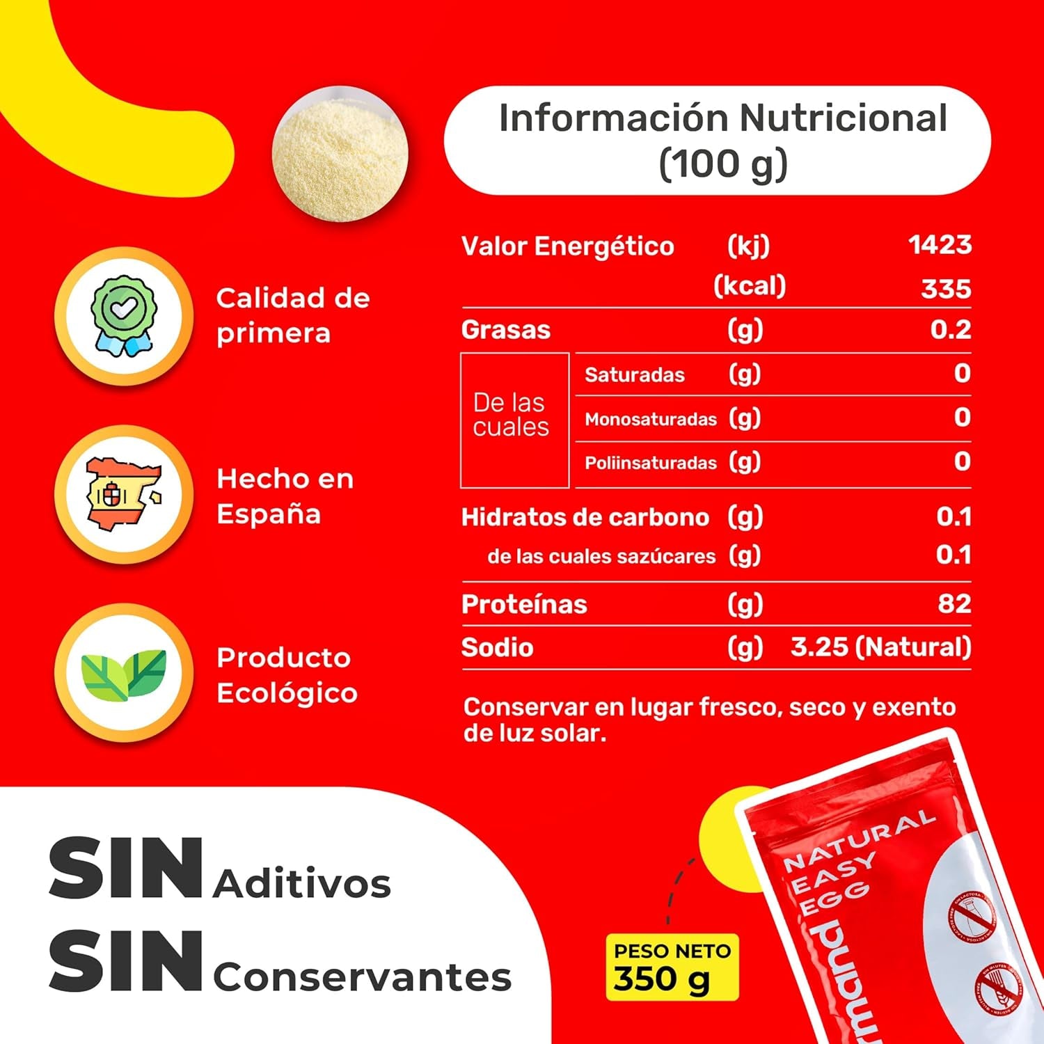 Poudre d'Eiklar (350g) | Getrocknetes Eiklar Pulver | Eialbumine pour le dos et la cuisine | Ohne Zusatztoffe | Emballage en sachet zippé sans lactose