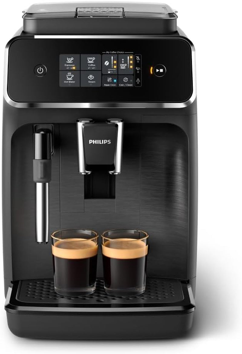 Machine à expresso automatique PHILIPS série 2200 - 2 spécialités de café, écran tactile, mousseur à lait classique, moulin en céramique, noir mat (EP2220/10)