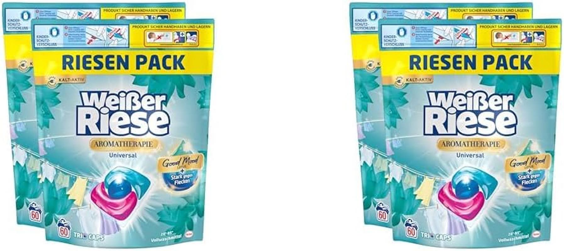 White Giant Universal Trio-Caps Aromathérapie Floral Sensation (120 lavages), Détergent à lessive Lotus, Détergent à lessive robuste intensément parfumé Naty Shop Détergents à lessive 2 x 120 pcs