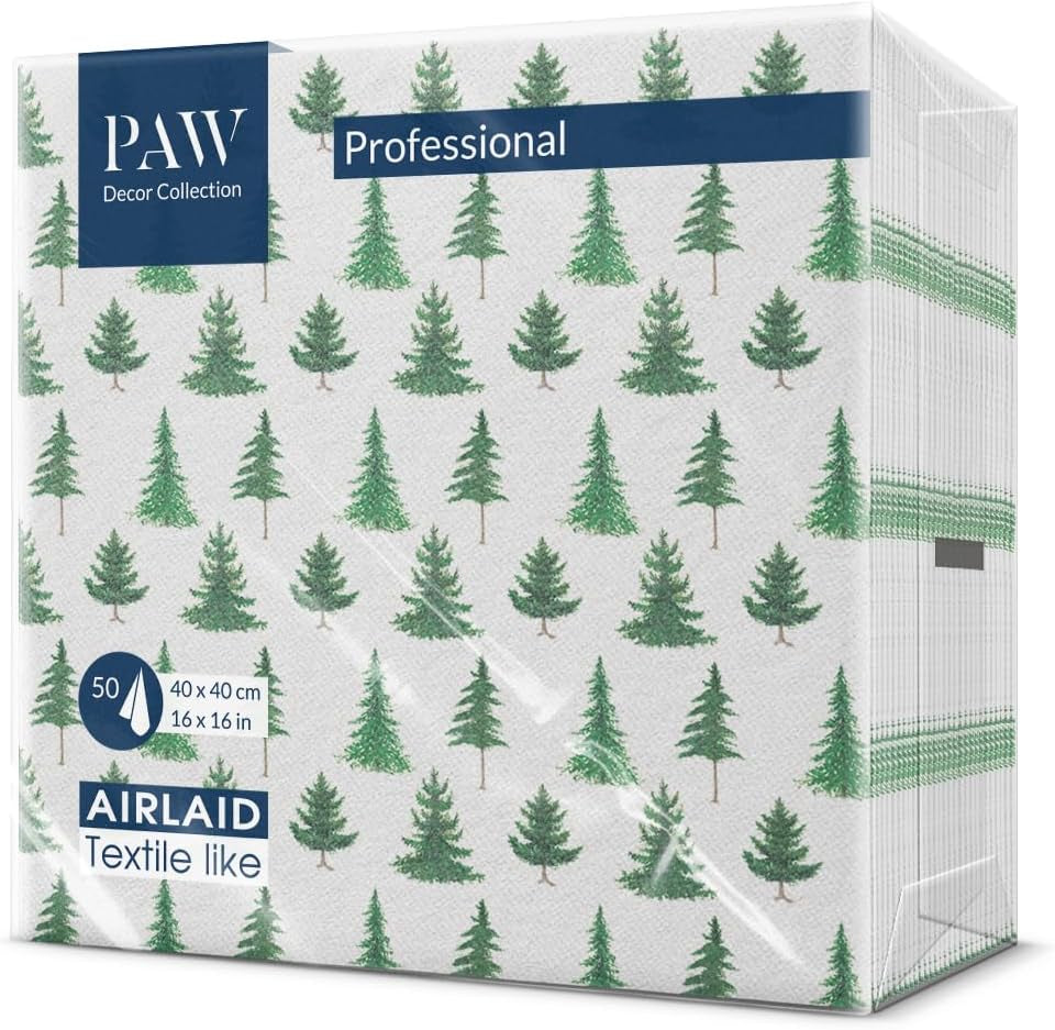 PAW - Serviettes Airlaid (40 x 40 cm) I 50 pièces I Parfaites pour Noël, l'hiver, les vacances I Décorations de table pour le réveillon de Noël I Serviettes en tissu Airlaid Branches d'hiver I Branches d'hiver