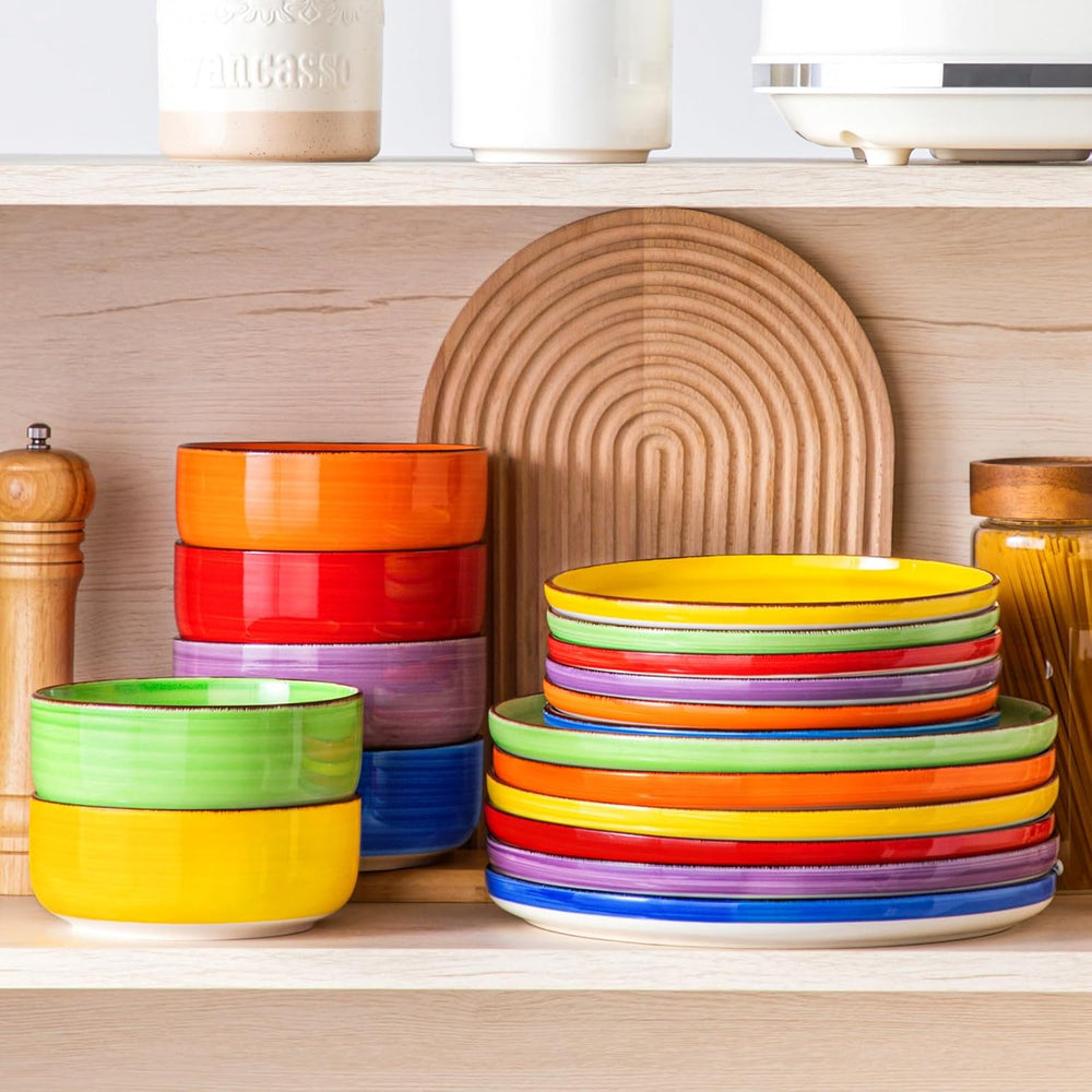 Service de table pour 6 personnes Vancasso Bonita Service de table en grès 18 pièces Ensemble de bols et d'assiettes Service rond Combinaison de 6 assiettes plates Assiettes à salade et bols chacune