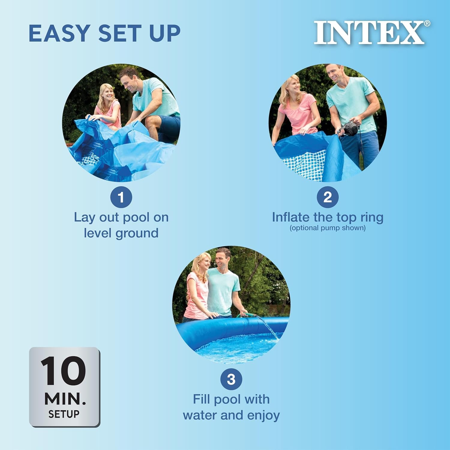 Piscine gonflable INTEX 28106EH Easy Set 2,4 m x 61,0 cm - Matériau anti-crevaison - Gonflage rapide - Capacité 513 gallons - Profondeur d'eau 45,7 cm