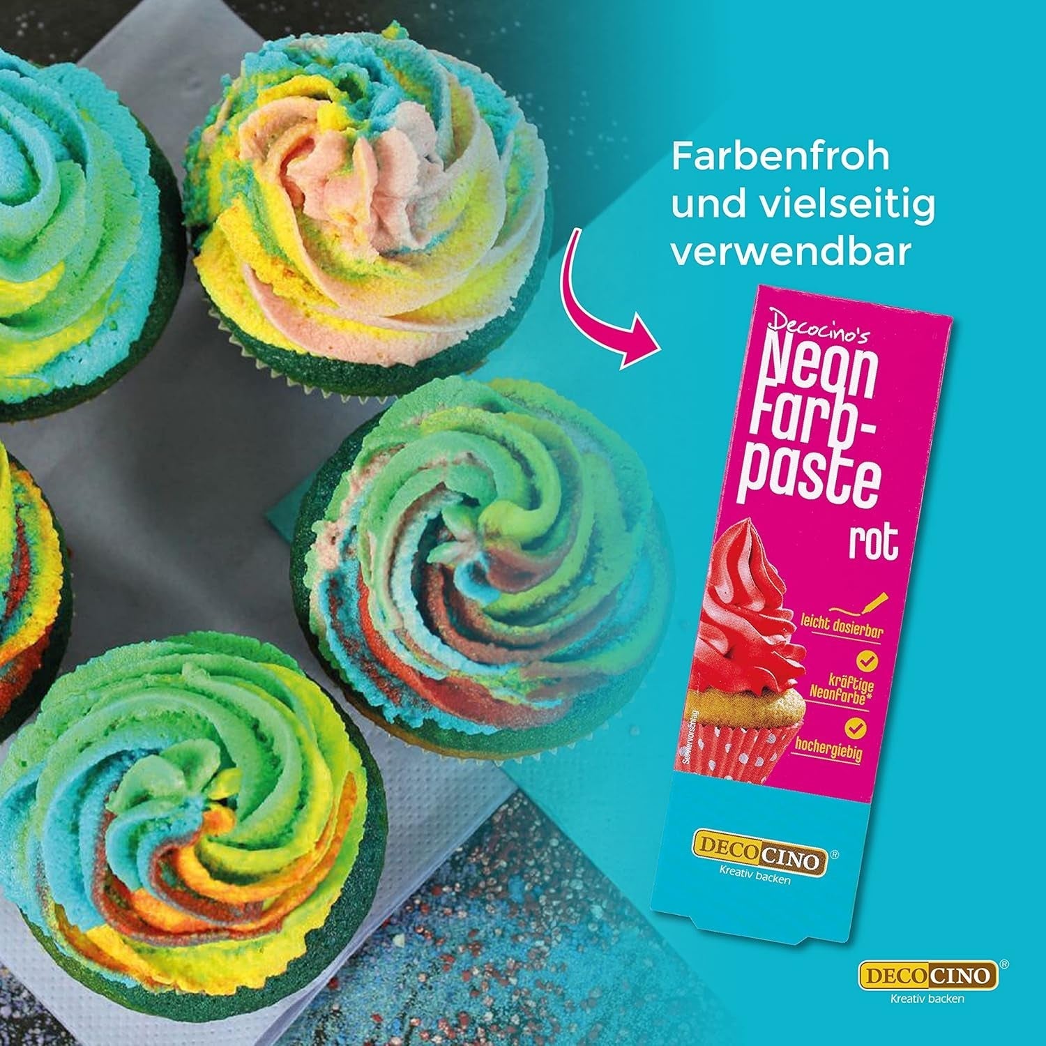 Decocino Neon Food Paste Red – Colorant alimentar cu doză mare – Pentru colorarea prăjiturilor, brioșelor, cupcake-urilor – Fără gust
