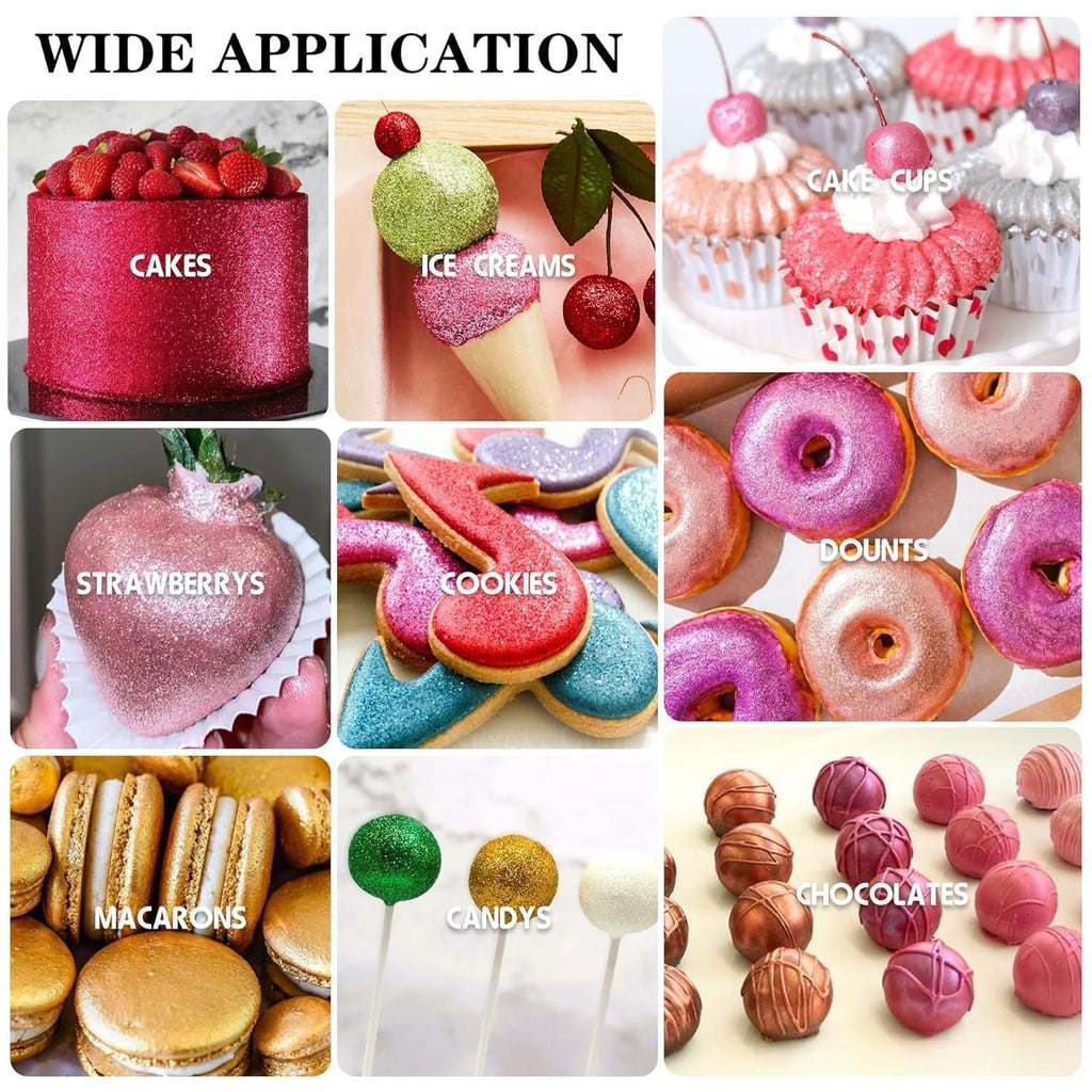 Sclipici comestibil - Pudră sclipici comestibilă în 4 culori, praf sclipici pentru băuturi, mâncare, prăjituri - Pudră colorantă alimentară metalică comestibilă pentru cocktailuri, vin - 5G / sticlă