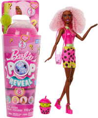 Barbie Pop Reveal Poupée Bubble Tea et accessoires, poupée mannequin parfumée Berry Bliss avec animal de compagnie, 8 surprises, avec changeur de couleur, tasse de rangement, HTJ20