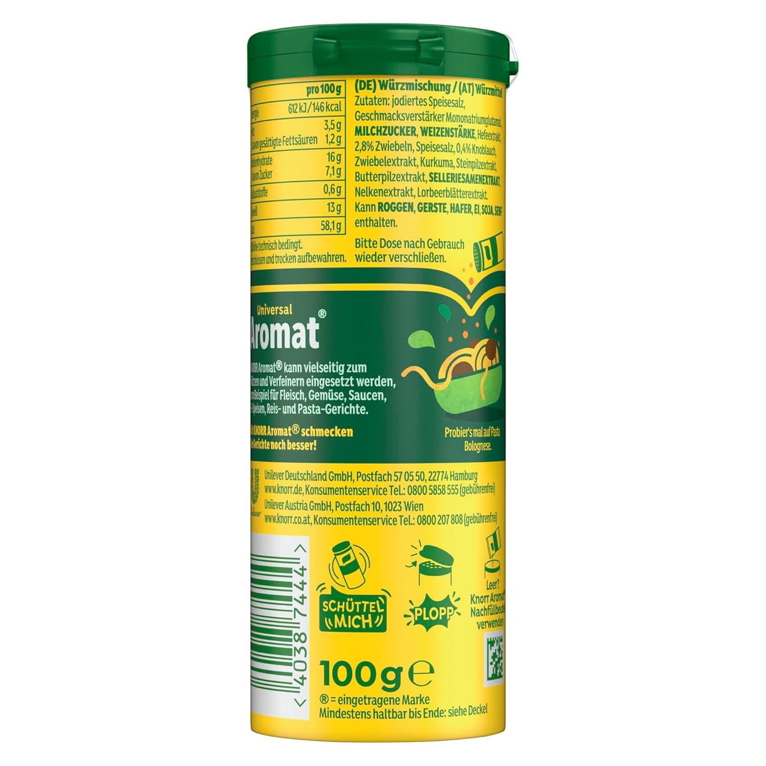 Knorr Würzmischung Universal Aromat für schnelle Gerichte zum Assaisonnement et assaisonnement de viande, légumes, sauces et plus encore 100 g