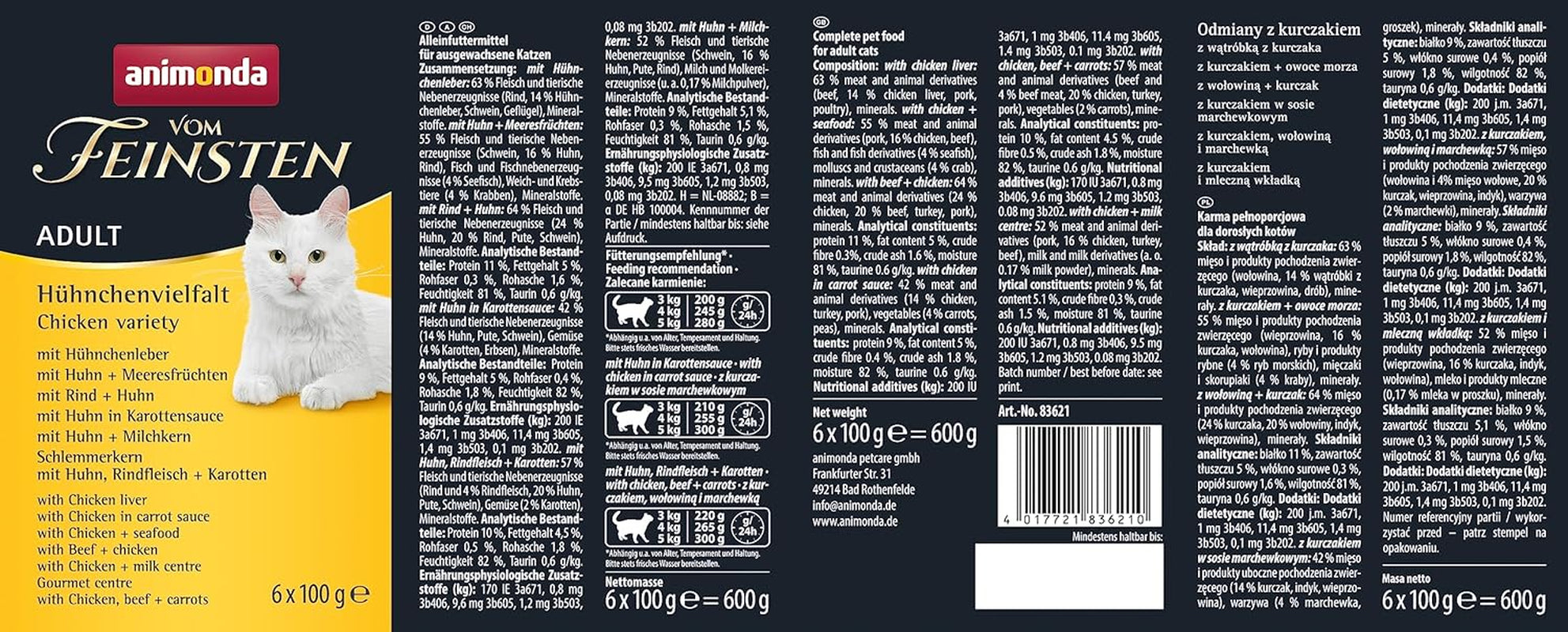 animonda Vom Feinsten Nourriture humide pour chat adulte, variété poulet, 6 x 100 g