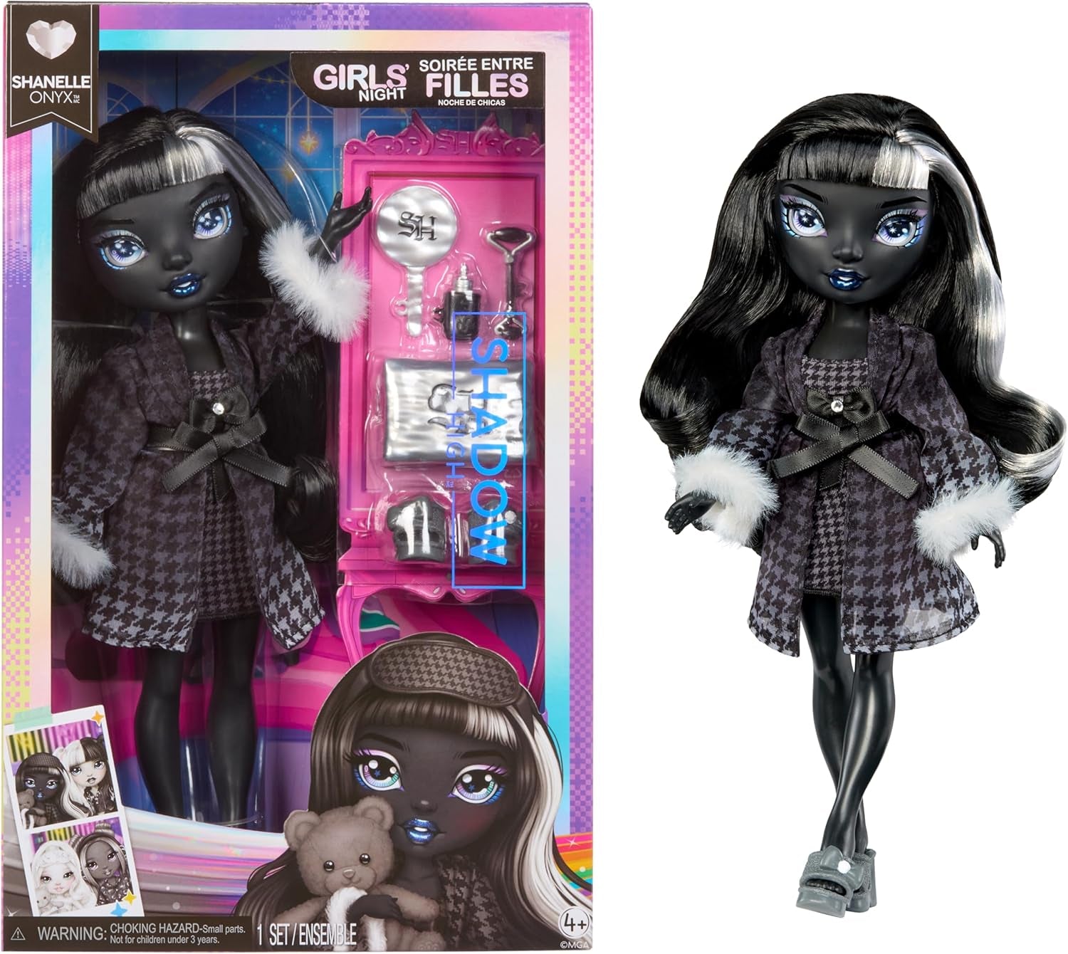 Rainbow High Shadow High Girl's Night - Shanelle Onyx - Poupée mannequin de 28 cm dans les tons de gris, cheveux noirs et tenue avec accessoires et peigne - Pour collectionneurs et enfants à partir de 6 ans