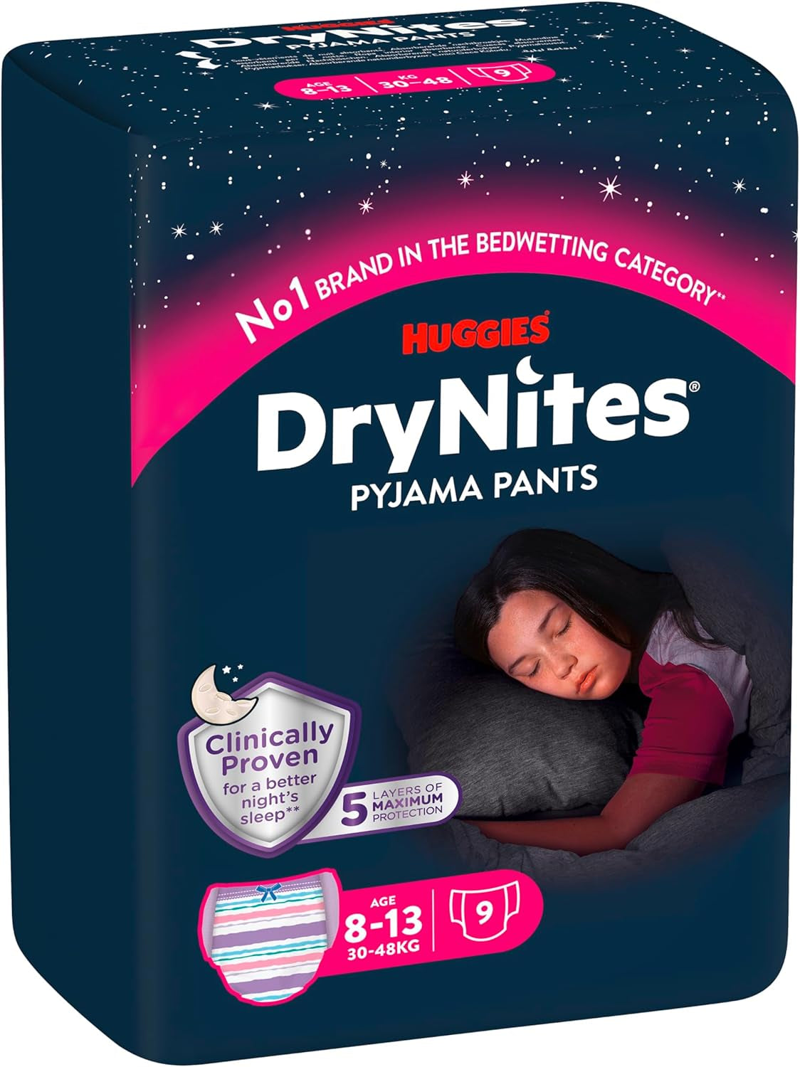 Couches d'énurésie nocturne Huggies DryNites pour garçons de 13 à environ 8-13 ans (30-48 kg) 33 pièces (3x11) paquet mensuel géant culottes à couches XL Vazba Bath Products