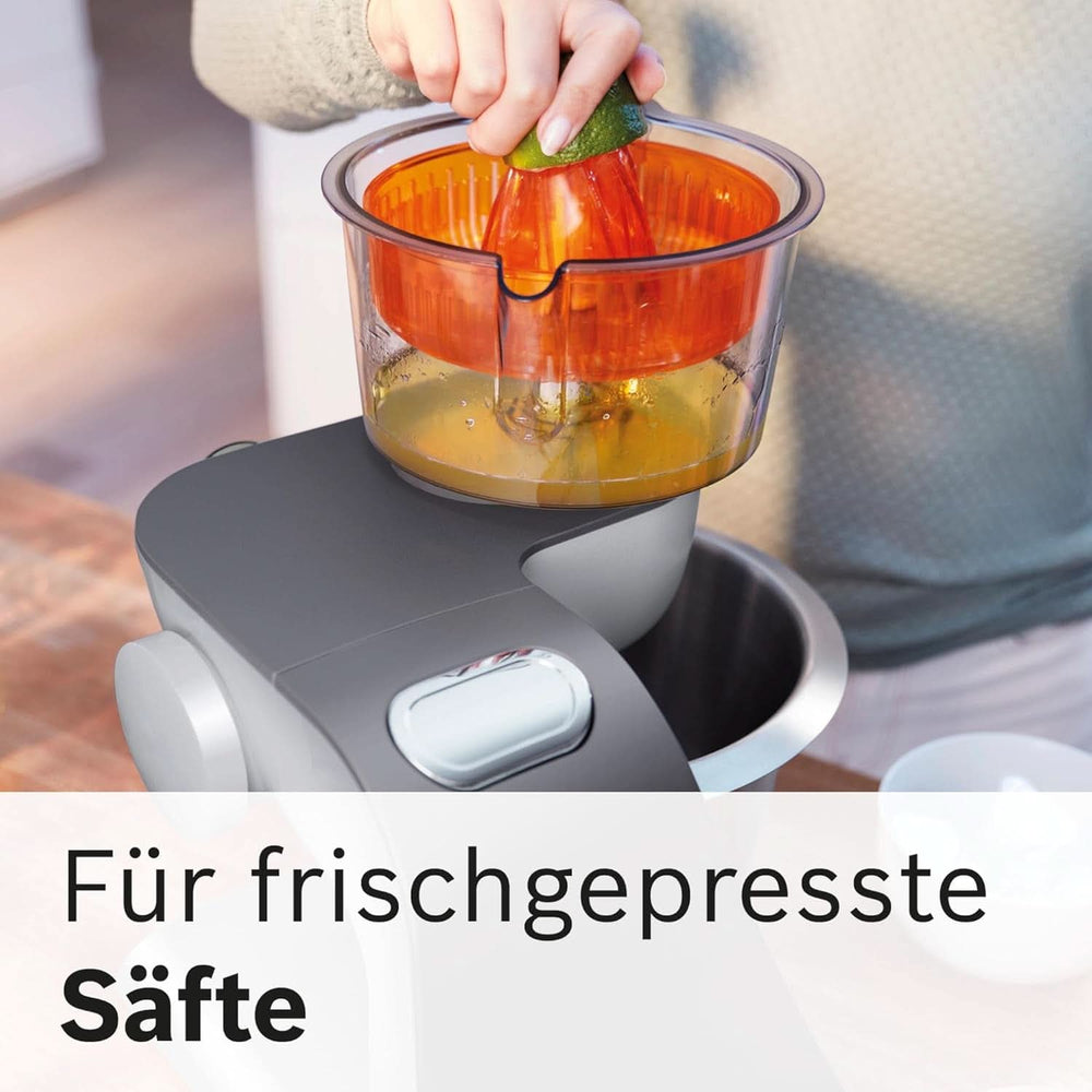 Bosch Küchenmaschine Serie 4 MUM56340, Schüssel 3,9 L, Mixer 1,25 L, Fleischwolf, Zitruspresse, Planetenrührwerk, Knethaken, Schlag-, Rührbesen, Durchlaufschnitzler, 3 Scheiben, 900 W, Silber/Grau Mother and Child Naty Shop