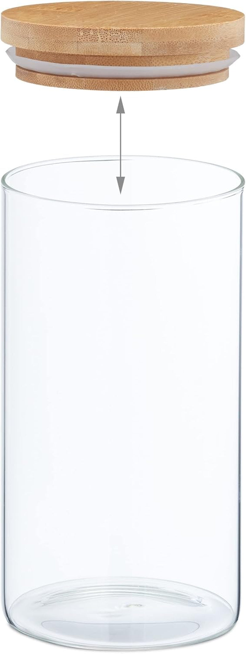 Borcane de depozitare Relaxdays cu capace din bambus, set de 3, borcane rotunde din sticlă, 1000 ml, etanșe, transparente/naturale, 18 x 10 cm Cutii depozitare alimente Naty Shop