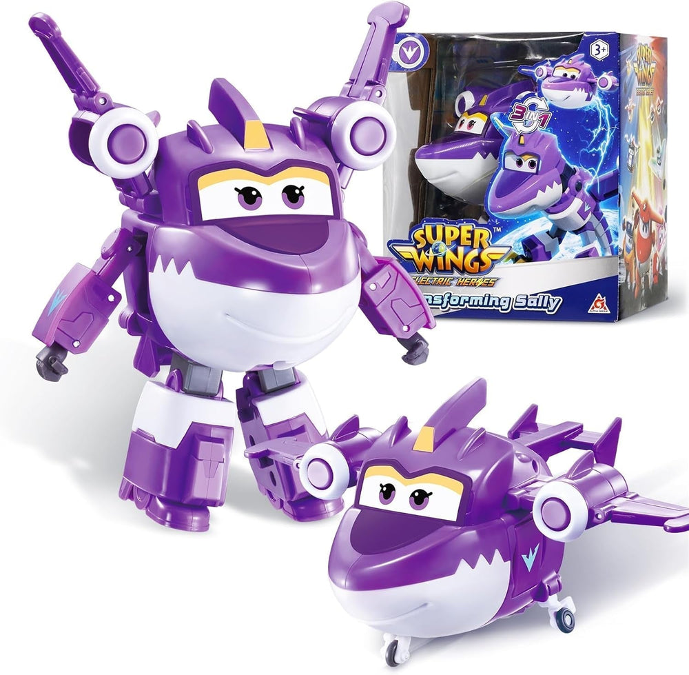 Avion de transformation Super Wings, voyageur suralimenté, env. Grande figurine de jeu pour enfants de 12,7 cm, avion jouet et figurine de robot pour garçons et filles de plus de 3 ans, figurines d'action argentées Naty Shop Sally