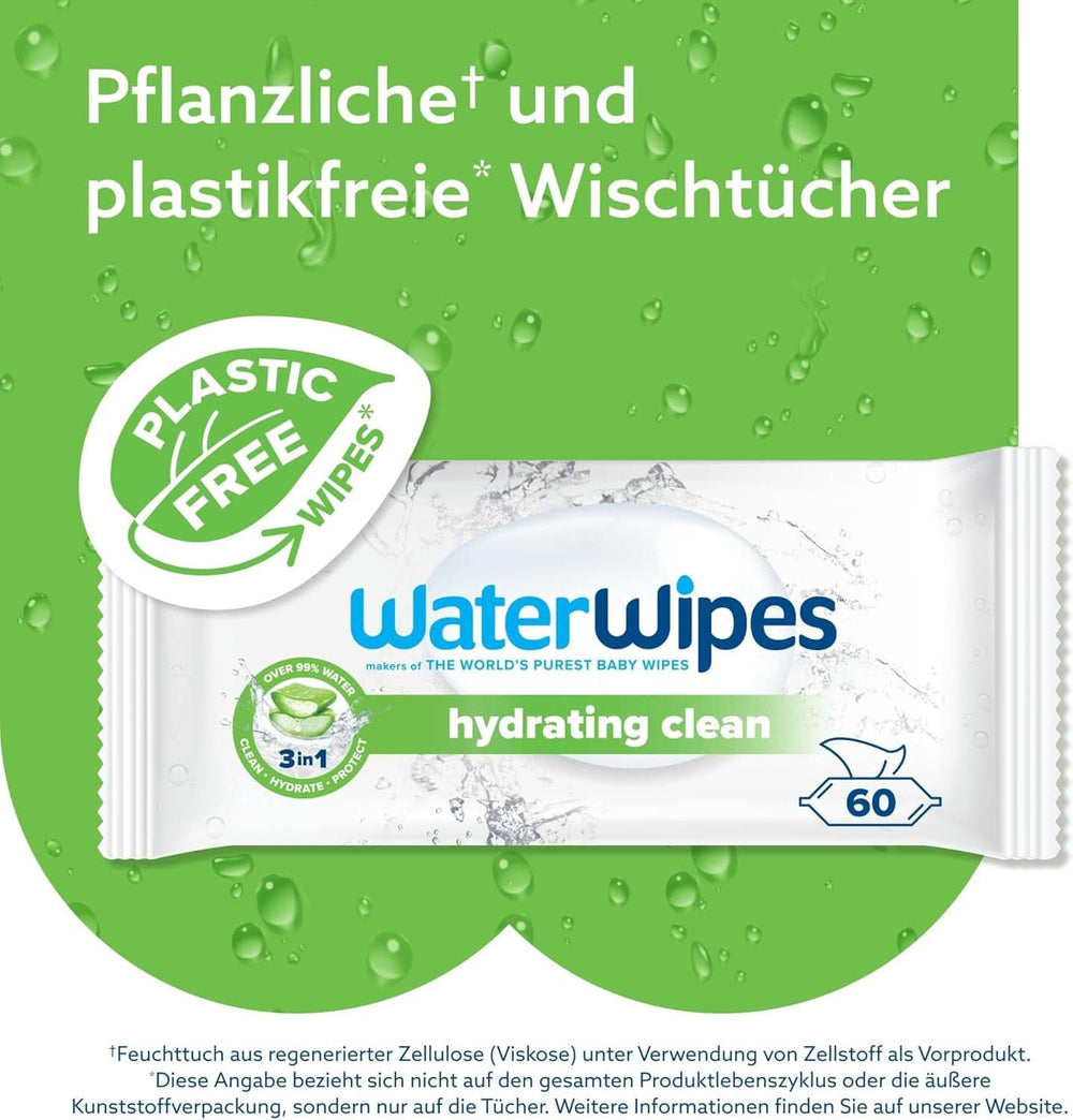 Waterwipes Șervețele pentru bebeluși hidratante și de curățare, cu 99% apă și extract de Aloe Vera, șervețele umede pentru față și corp Naty Shop
