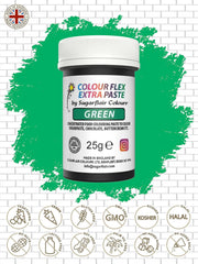 Colorant alimentaire Sugarflair Colourflex Extra Paste Verde - Colorant alimentaire comestible pour crème au beurre, chocolat, pâte à sucre, glaçage, fondant, mélanges à gâteaux, pâte et plus - 25g