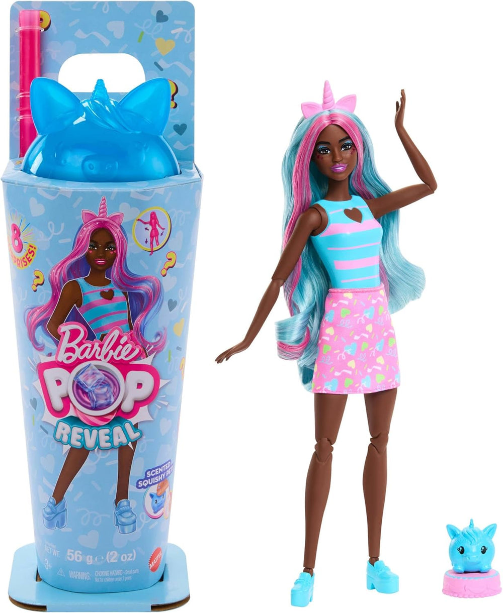 Barbie Pop-Reveal-Set aus Puppe und Accessoires, Shakes-Serie, duftende süße Kätzchen-Modepuppe & Haustier, mit 8 Überraschungen inklusive Farbwechsel, JCN87