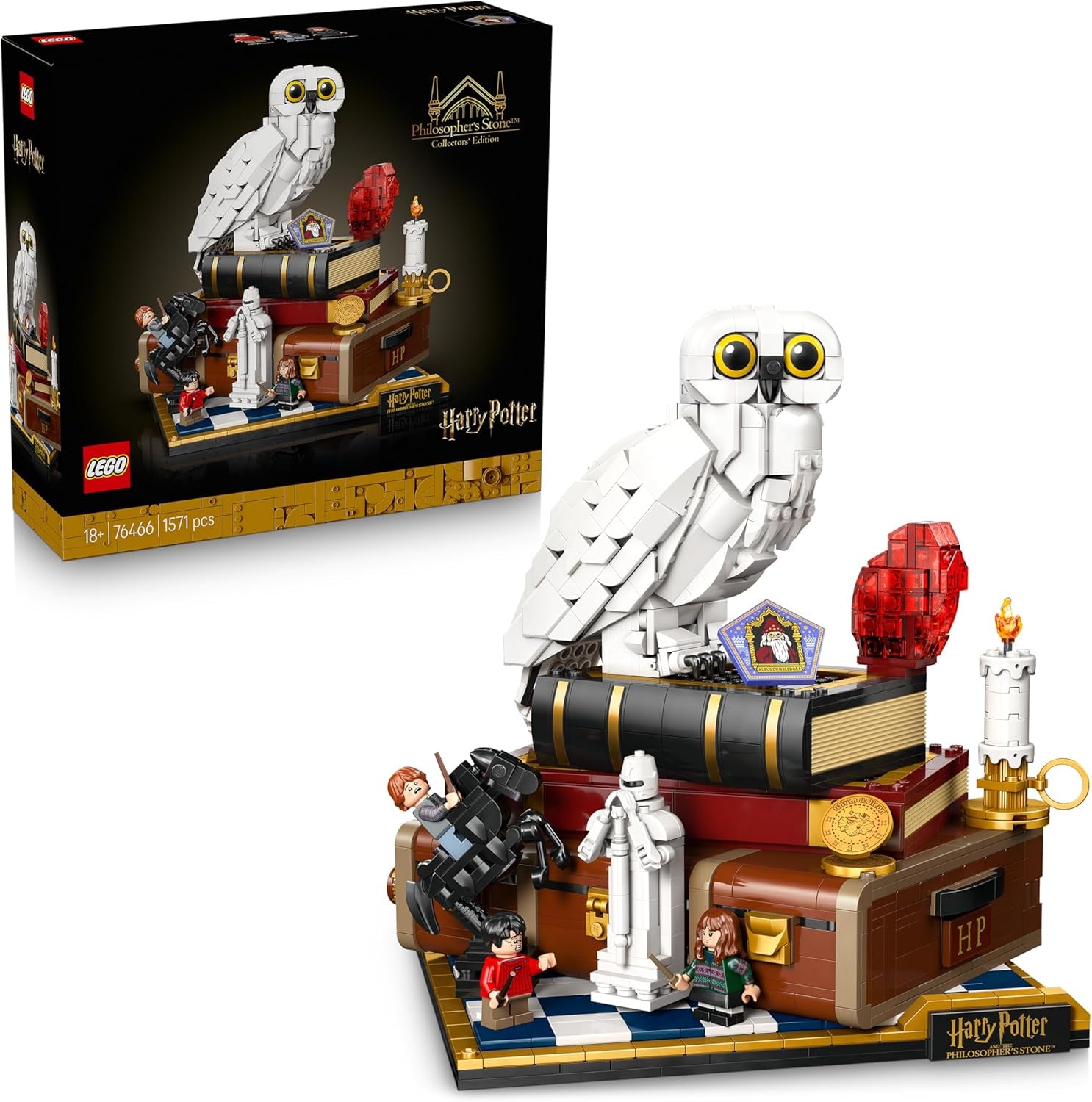 LEGO Harry Potter Stein der Weisen - Sammlredition - DIY Deko - Modellbau mit Miniatur Filmszenen - Hedwig Eulenfigur, 3 Minifiguren - Geschenk zum Vatertag - 76466