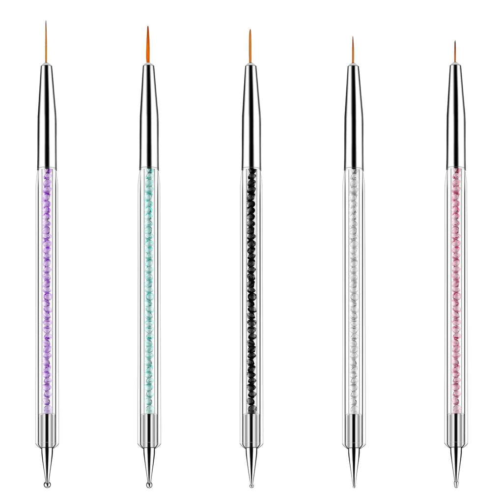 5 Stück Nail Art Pinsel Set Dotting Tool Nailart Pinsel Nageldesign Double Ended Dotting Pen Strass Professional Acryl Feinmalerei Nail Art Design