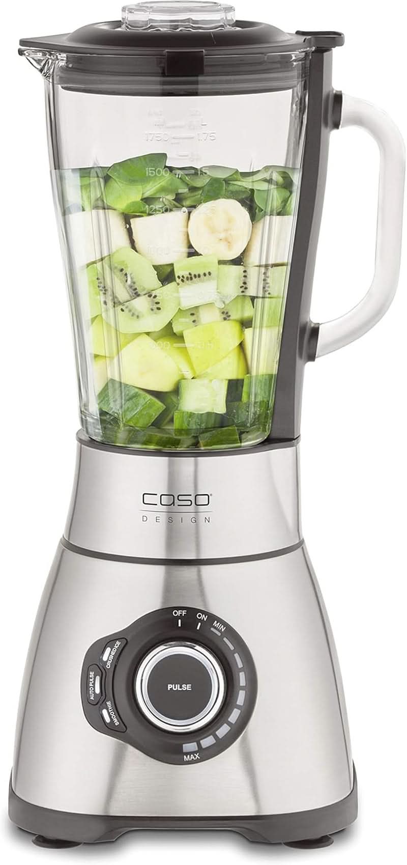 CASO B 1800 Powerblender-Set - Standmixer, 28.000 U/Min, Glasbehälter 1,75 L, Inkl. Trinkflasche Und Zerkleiner, Mixer Testsieger Mit Sehr Gut, Edelstahl Naty Shop