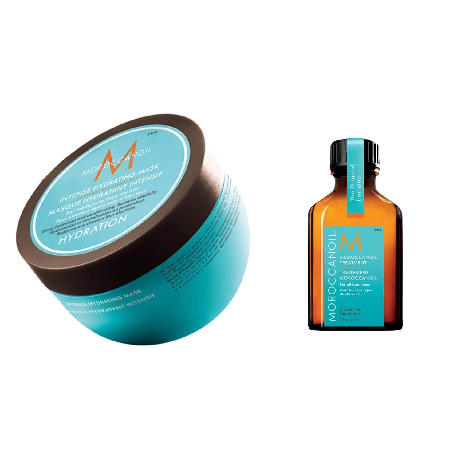 Masque hydratant intensif Moroccanoil Masque capillaire Naty Shop 250 ml Pack de traitement original 25 ml