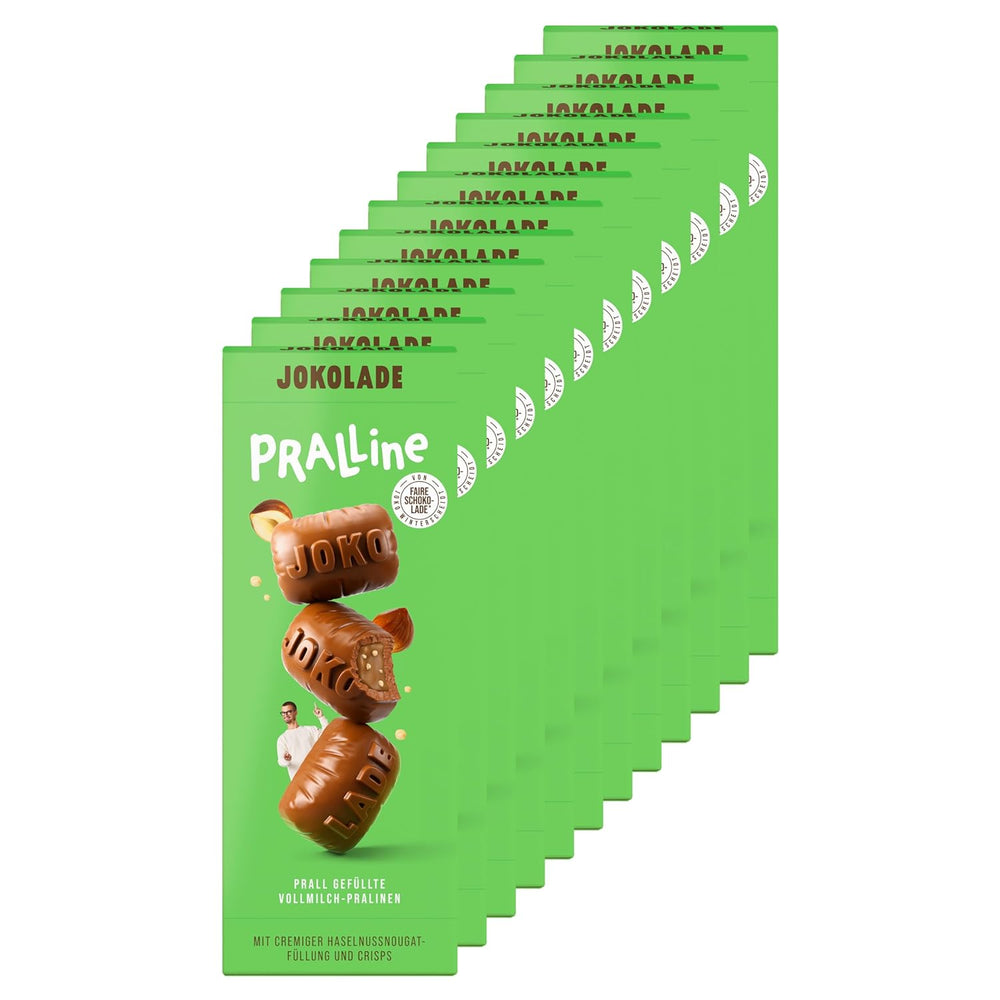 JOKOLADE PRALLINE Pack économique 12 x 80g | Garniture généreuse à la crème de nougat aux noisettes et chips | Chocolat équitable de Joko Winterscheidt