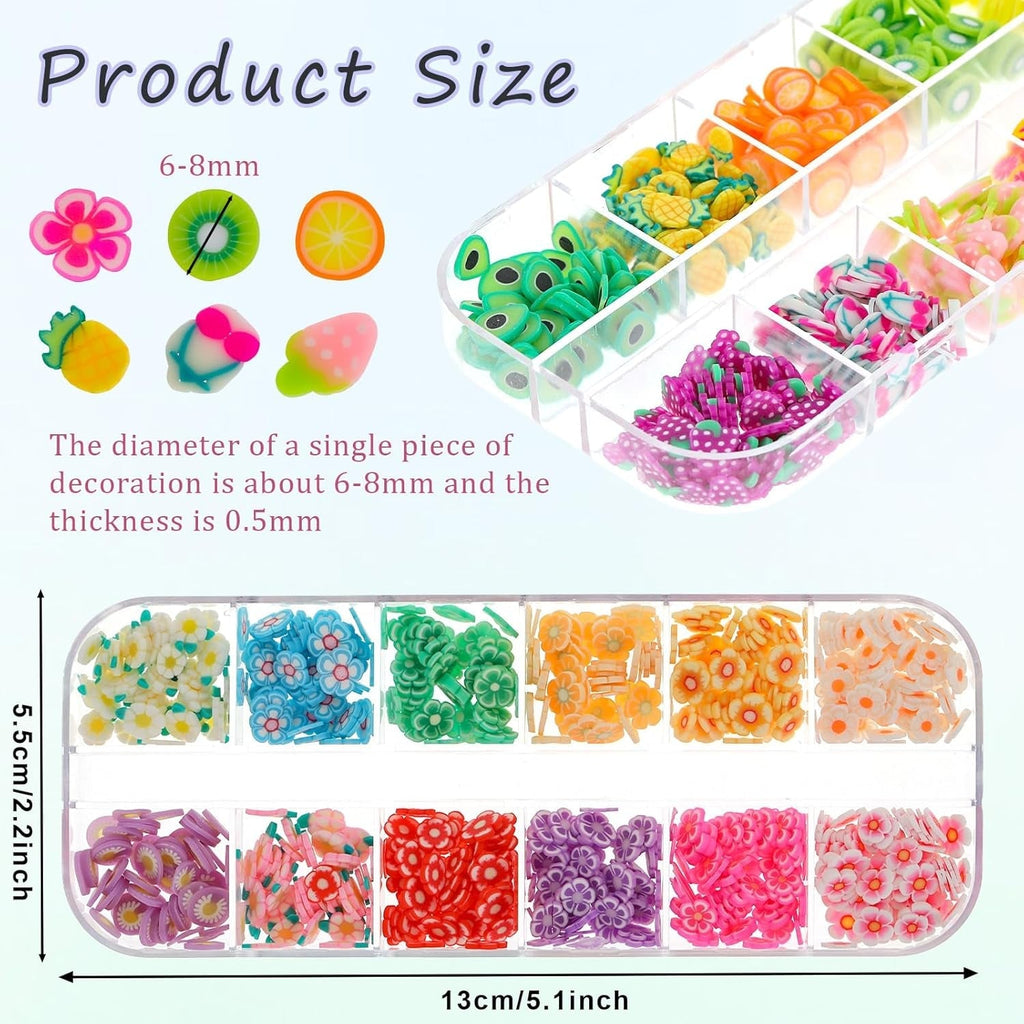 1000 Stk Nagel Obst Scheiben, Nagelkunst Fruchtscheiben Charms Cute Obst-Blumen Charms Mixed Set Mini 3D Obstscheibe Nail Art Zum Nagelkunst Handy Deko DIY Schleimbasteln Ornament Scrapbooking
