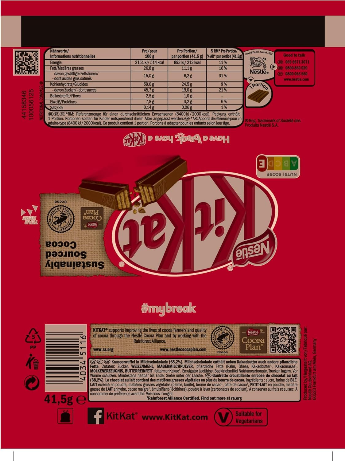 Barres de chocolat Nestlé Classic, barres de gaufrettes croustillantes au chocolat au lait, paquet de 48 (24 x 41,5 g)