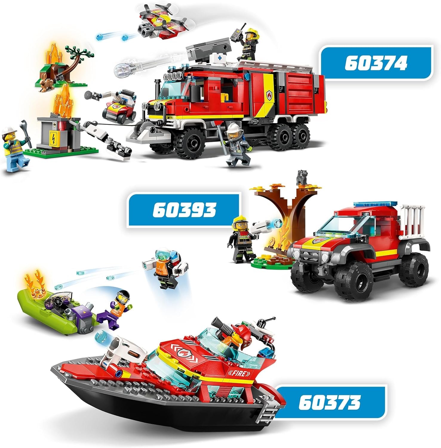 LEGO 60373 City Feuerwehrboot, jeu, l'eau dans l'eau, avec Rennboot, 3 figurines et Jetpack, Feuerwehr-Boot-Spielzeug conçu pour les jeunes et les filles à partir de 5 ans