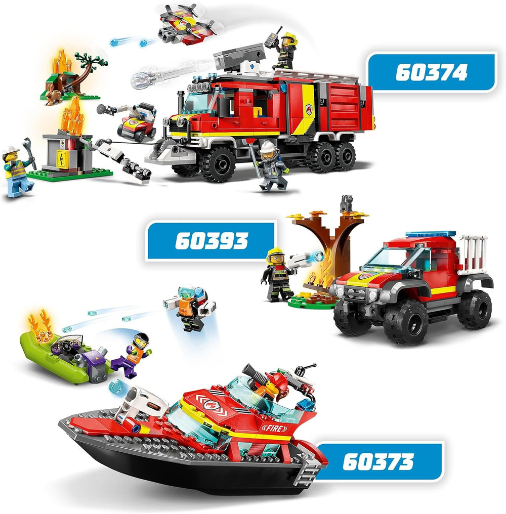 LEGO 60373 City Feuerwehrboot, jeu, l'eau dans l'eau, avec Rennboot, 3 figurines et Jetpack, Feuerwehr-Boot-Spielzeug conçu pour les jeunes et les filles à partir de 5 ans