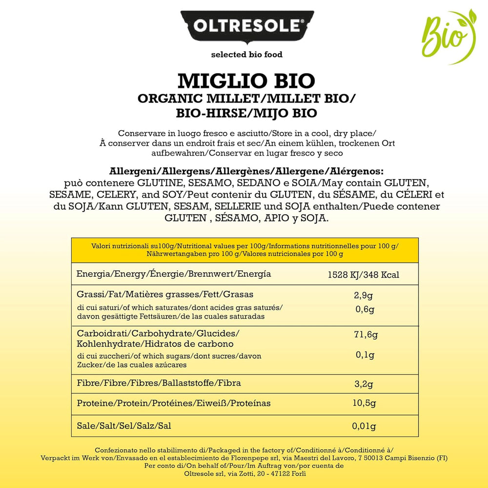Millet biologique 1 kg, grains biologiques riches en fibres et minéraux, grains de millet jaune pour la consommation, emballage idéal pour la famille