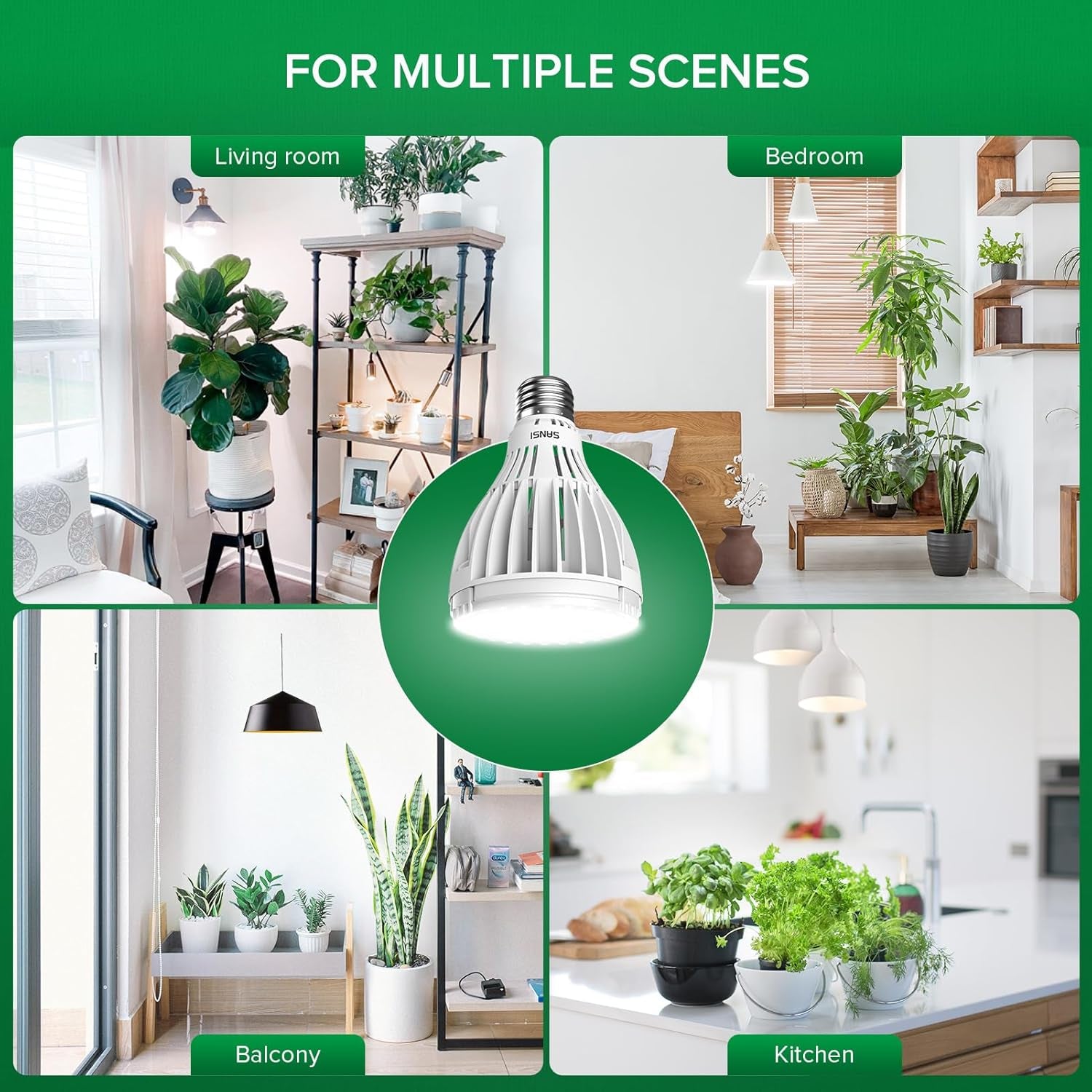 SANSI Lampe de culture LED à spectre complet 30 W pour plantes d'intérieur, équivalent 250 W PPFD E27 élevé, 4000 K, 660 nm, angle de faisceau de 60 °, lampe de culture pour semis, légumes, fleurs, culture hydroponique