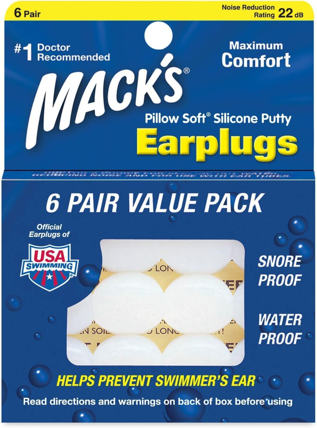 MACK'S Pillow Bouchons d'oreille en silicone souple, 6 paires d'oreillers orthopédiques cervicaux Naty Shop Blanc 6 Stück (3Er Pack)