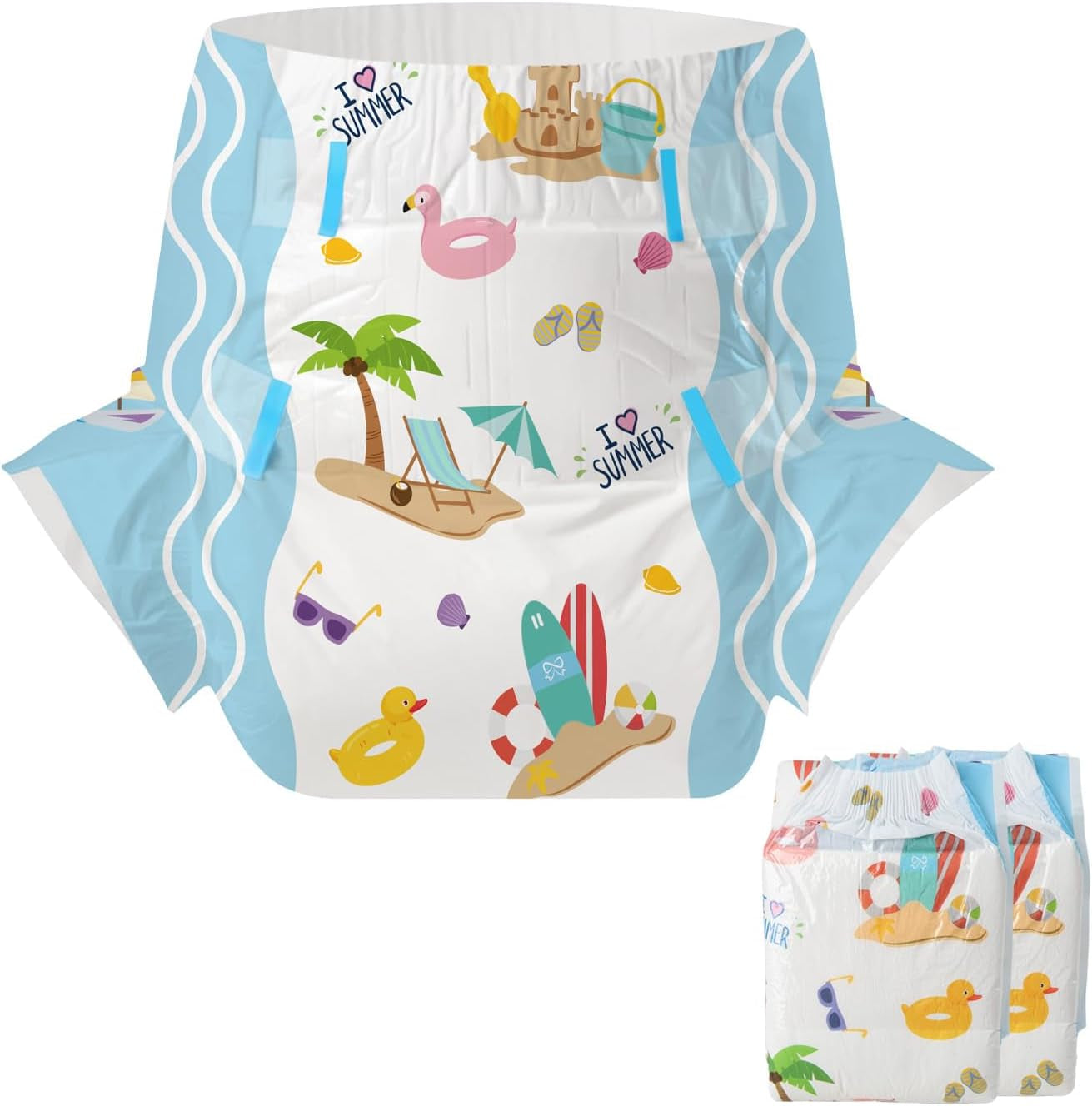 CutiePlusU Lot de 2 couches jetables pour incontinence avec rabats pour femmes et hommes, absorption maximale pendant la nuit – Petit Prince (moyen 71-96 cm)