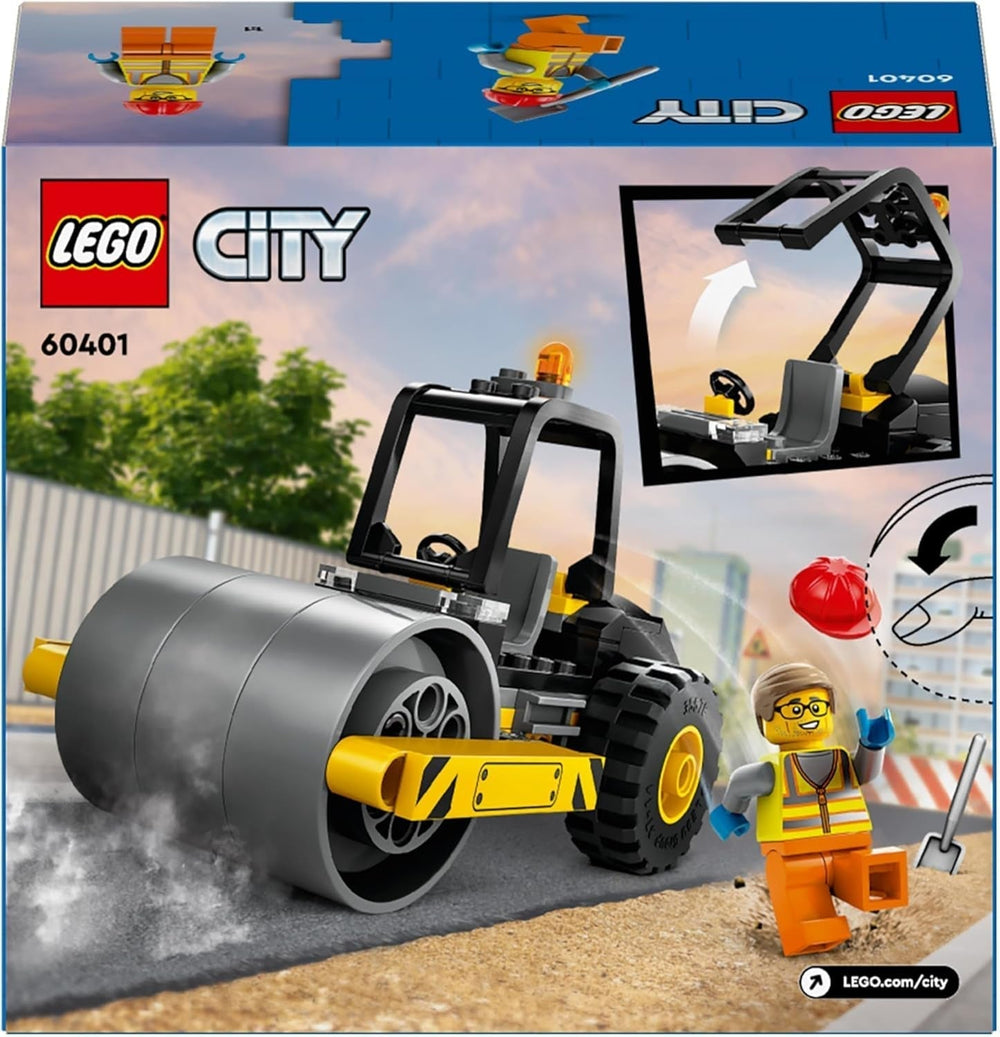LEGO City Road Roller Véhicule de construction pour enfants de 5 ans Jouet à rouleau à vapeur avec figurine d'ouvrier du bâtiment Expérience de jeu imaginative pour garçons et filles Petit cadeau amusant 60401 Ensembles de construction Besuche den LEGO-Store