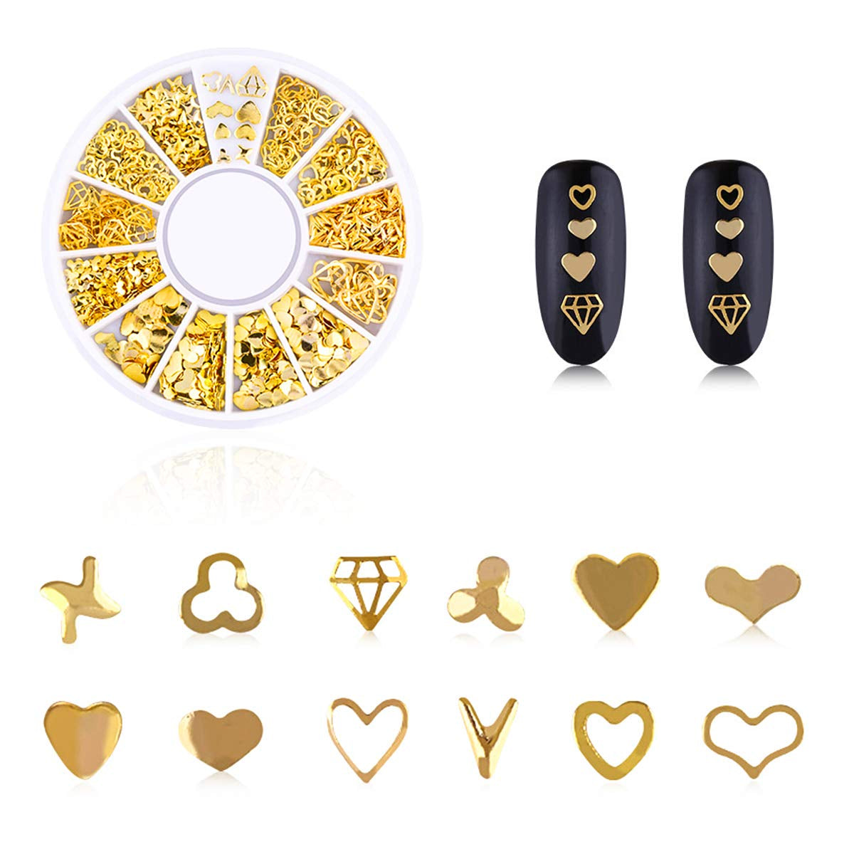 4 boîtes Nagel Art Strass, 3D Nagel Art Décorations, Mix Größe Nagel Perlen Glitter Strass Gold Metall Hohlniet Nagelkunst Stern Mond Sonne Nagel Zubehör Für DIY Nageldesign
