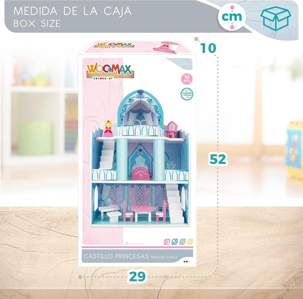 Maison de poupée en bois, Châteaux de princesse en bois, Maisons de poupées, 3 étages, Châteaux de princesse, 9 pièces en bois, 37x15x53,5 cm, Jouet en bois, 3 ans et plus