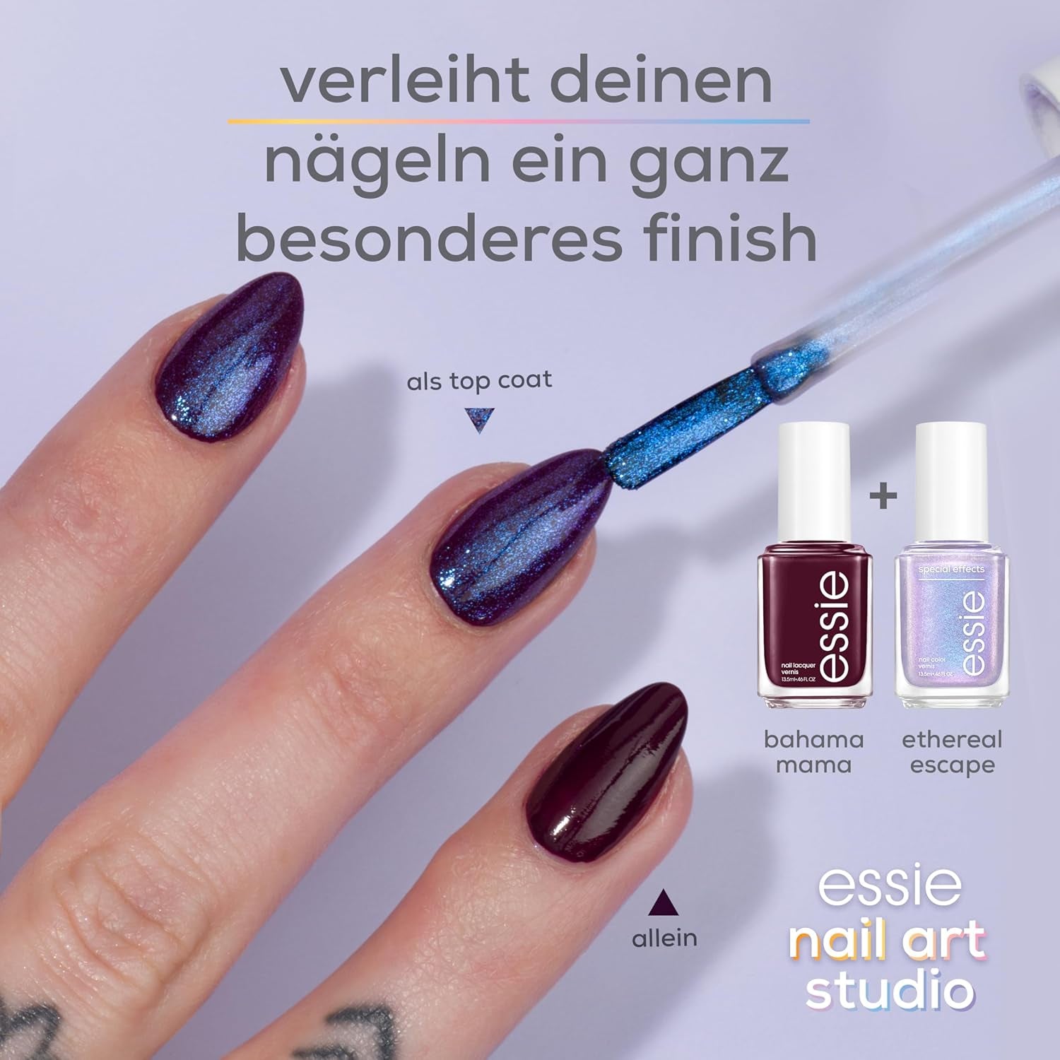 Ensemble Essie nail art studio baie congelée (vernis à ongles 44 bahama mama, vernis à ongles effets spéciaux 30 évasion éthérée)