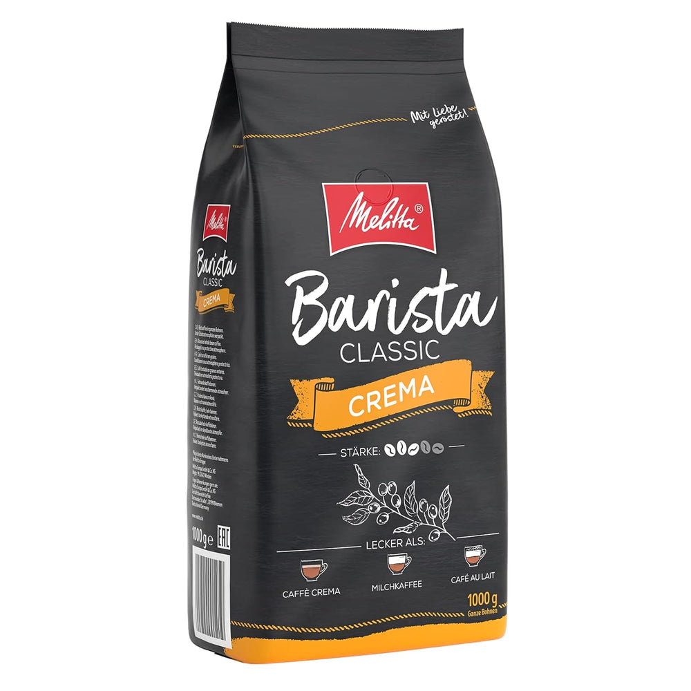 Melitta Barista Classic Crema & Barista Classic Espresso, Cafés entiers 1kg, ungemahlen, Kaffeebohnen für Kaffee-Vollutomat, kräftige Röstung, Stärke 5