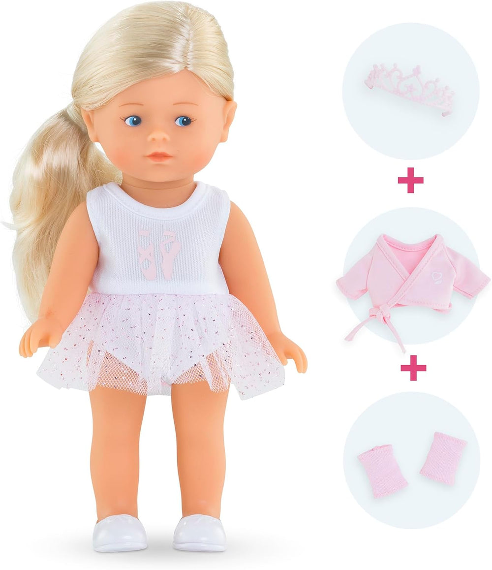 Les Trends Mini Corolline Rosy Ballerina Set, Vollvinylpuppe mit long Haar, extra Outfit in Geschenkbox, Vanilleduft, 20cm, ab 3 Jahren