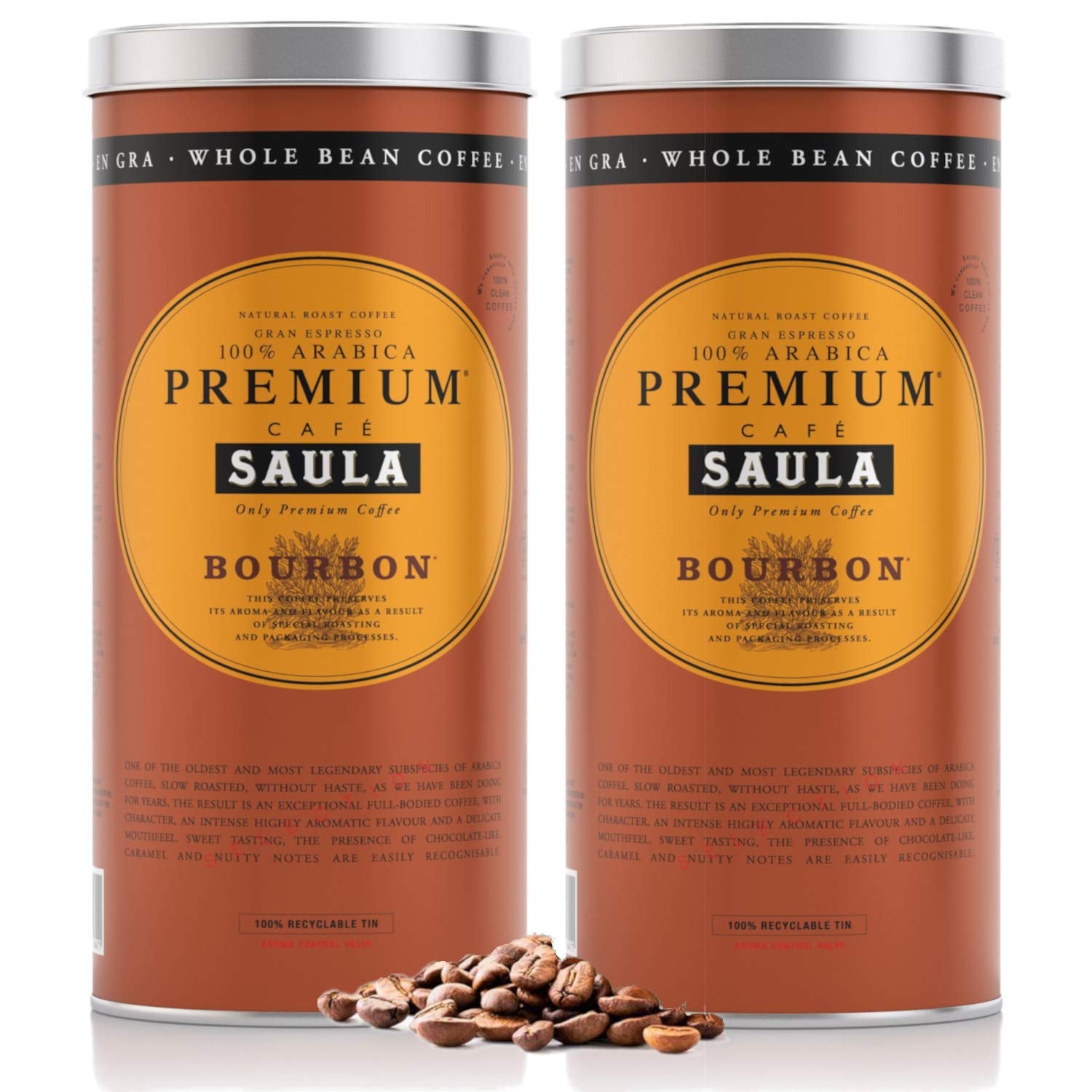Café en grains premium Saula, pack de 2 boîtes x 500g. 100% Arabica-bourbon