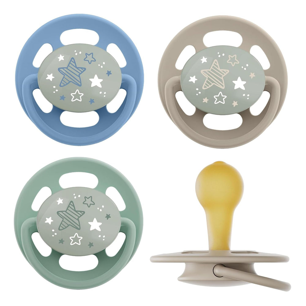 pincement - Vert Cerise | 0-6 mois | Paquet de 4 | Sucette pour bébé, adaptée à l'allaitement et à la dentition. Sucette durable, fabriquée à partir de matières premières naturelles, vert clair/marron