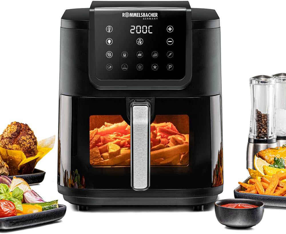 ROMMELSBACHER Friteuse à air chaud avec fenêtre FRH 1700, 10 programmes, silencieuse Electroménager Naty Shop 8 litres