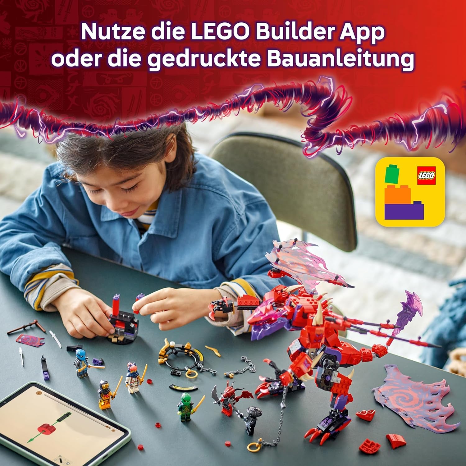 LEGO NINJAGO Chaosdrache Donnerzahn - Jeu avec 6 figurines Ninja - Jeu de rôle pour les jeunes et les filles à partir de 8 ans - Jeu pour la série TV Aufstieg der Drachen 71832