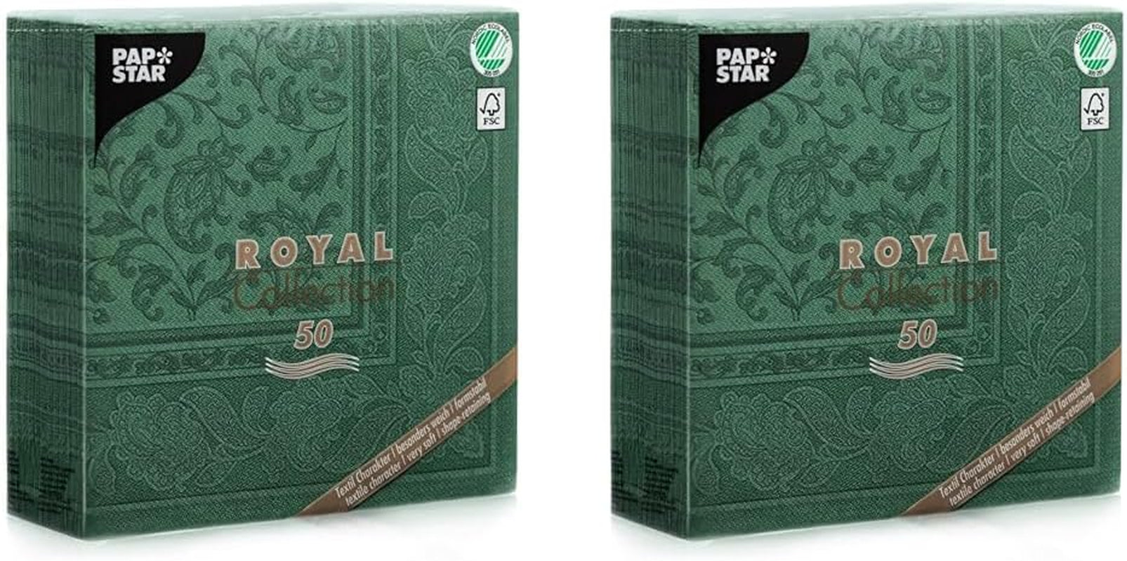 50 serviettes "Collection ROYAL" pli 1/4 40 Cm X 40 Cm vert foncé "Ornements"