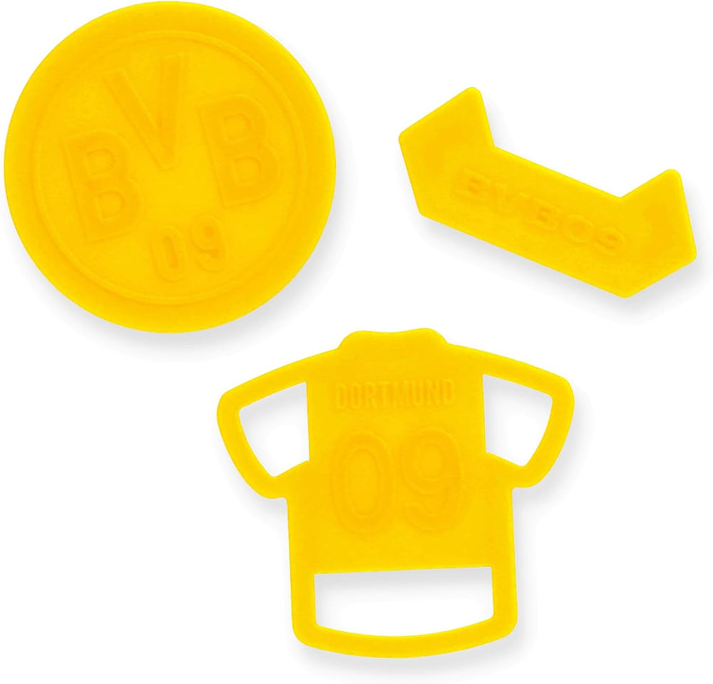 BVB Lot de 3 moules à biscuits, produit officiel du Borussia Dortmund, passe au lave-vaisselle, jaune