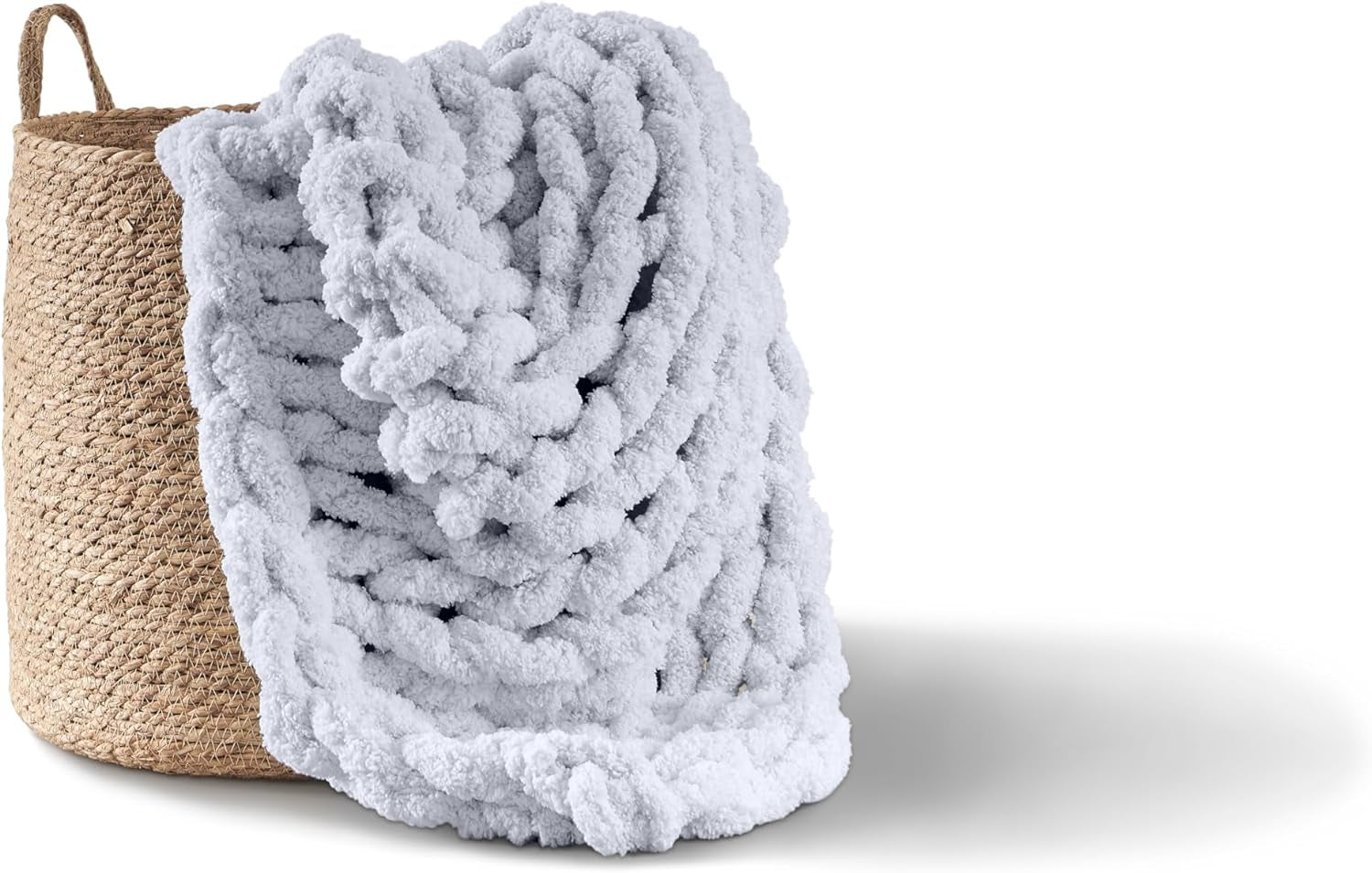 Couverture tricotée épaisse, jeté, 100% tricoté à la main avec du fil chenille géant (127 X 152,4 cm, gris lilas) Lits et couvertures Adyrescia Gris clair 50"X60"