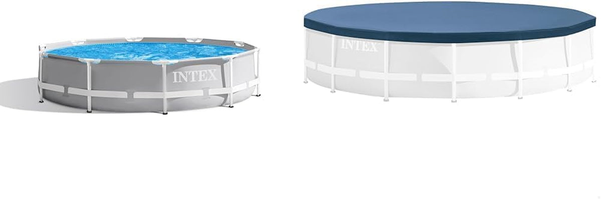 Ensemble piscine Prism Rondo Frame - Ø 305 x 76 cm, gris clair et couverture ronde - Ø 305 cm - Pour cadre métal et Prism