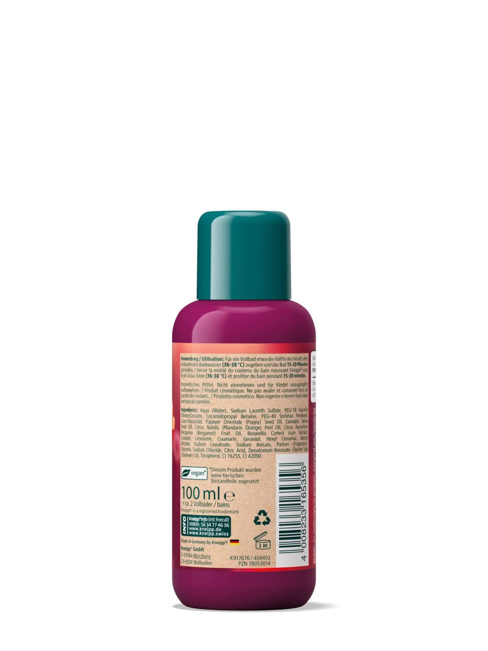 Kneipp Aroma, aditiv de baie cu uleiuri naturale din mac roșu și cânepă, pentru o senzație de piele moale și netedă, 100 ml Duș și baie Naty Shop
