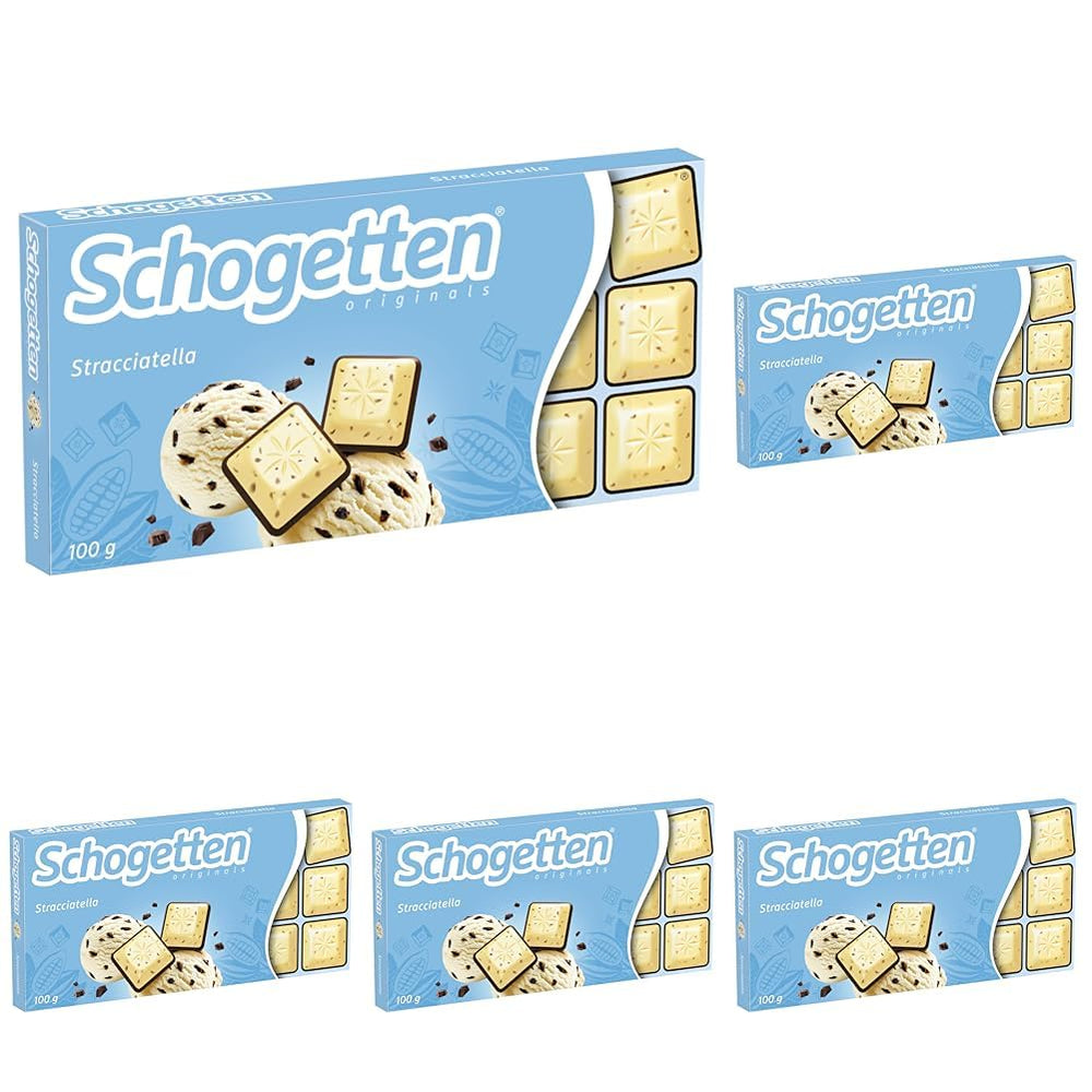 Tablette de chocolat Schogetten Stracciatella 100g, portion individuelle. Un délice. Pièce par pièce.